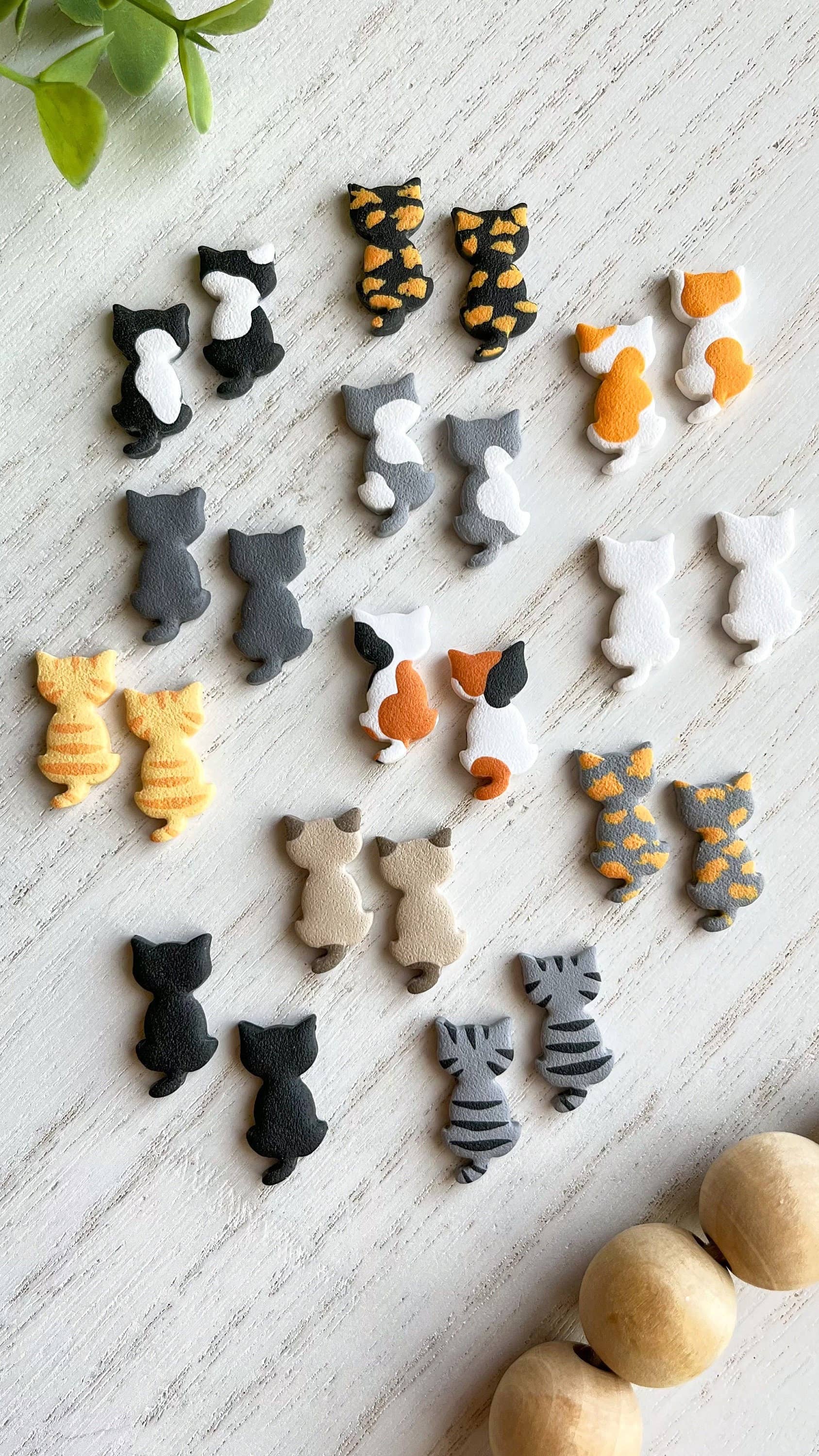 Polymer Clay Cat Stud Earrings, Cat Jewelry, Cat Earrings Happy