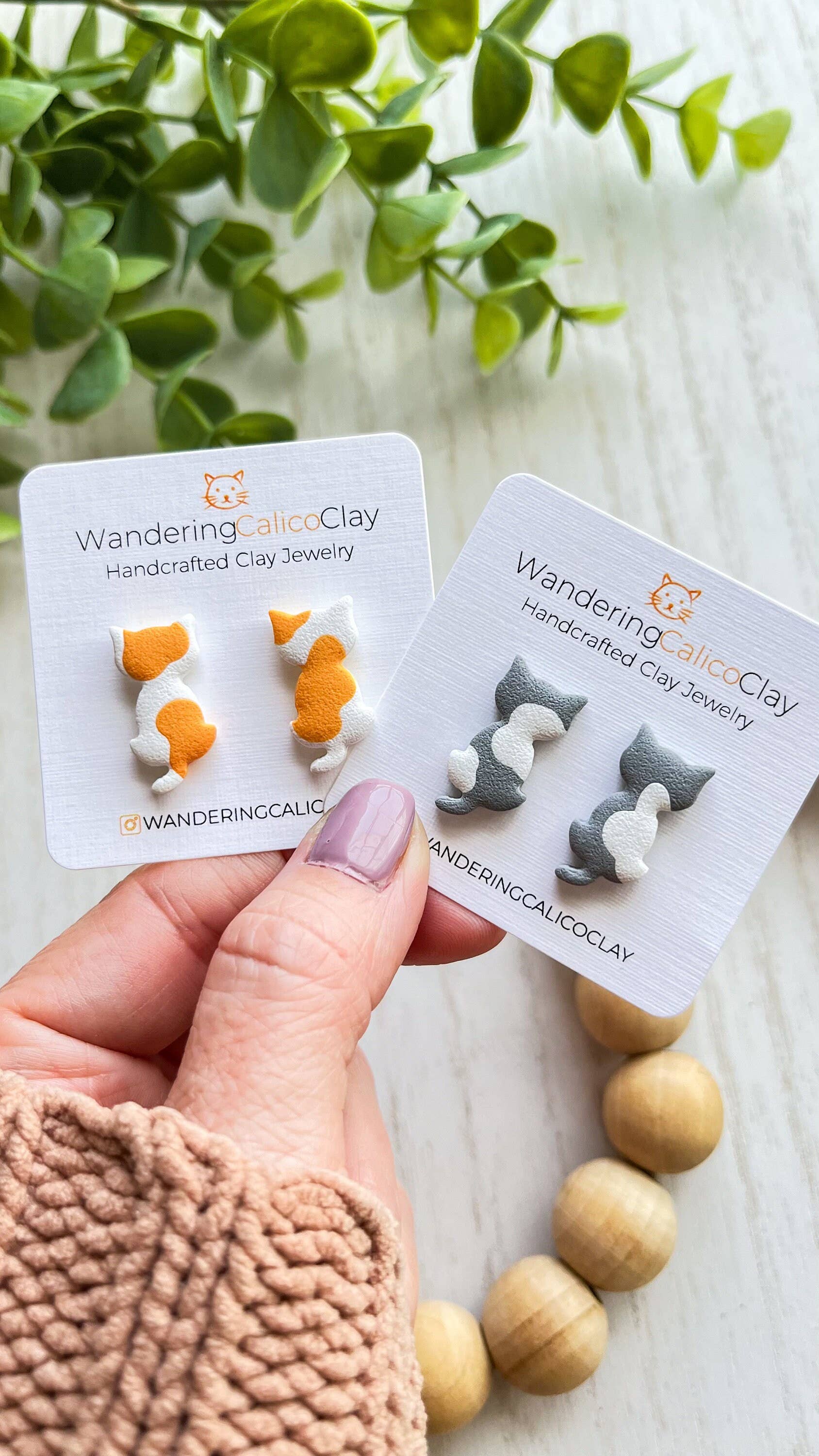 Polymer Clay Cat Stud Earrings, Cat Jewelry, Cat Earrings Happy